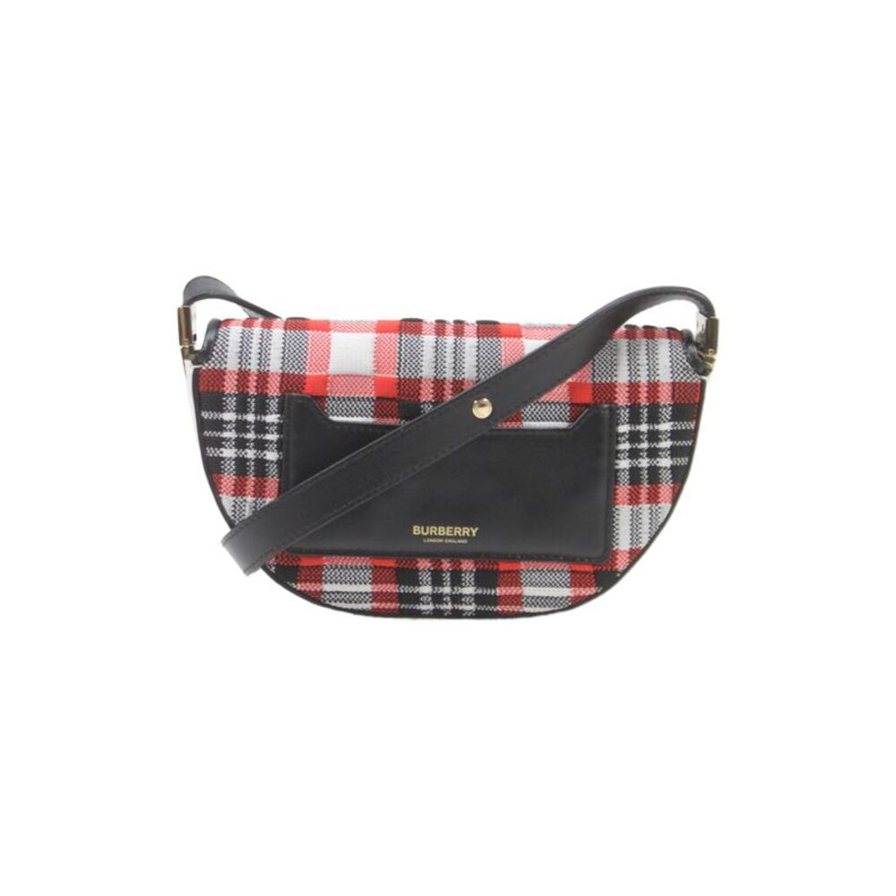 Burberry Womens Leather Knitted Tartan Mini Olympia Handbag Red White Black
